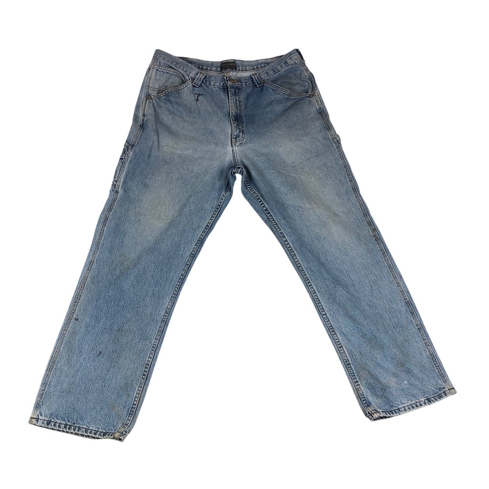 Saddlebred Mens Carpenter Jeans Light Wash Denim Workwear Pants 38x32 Blue